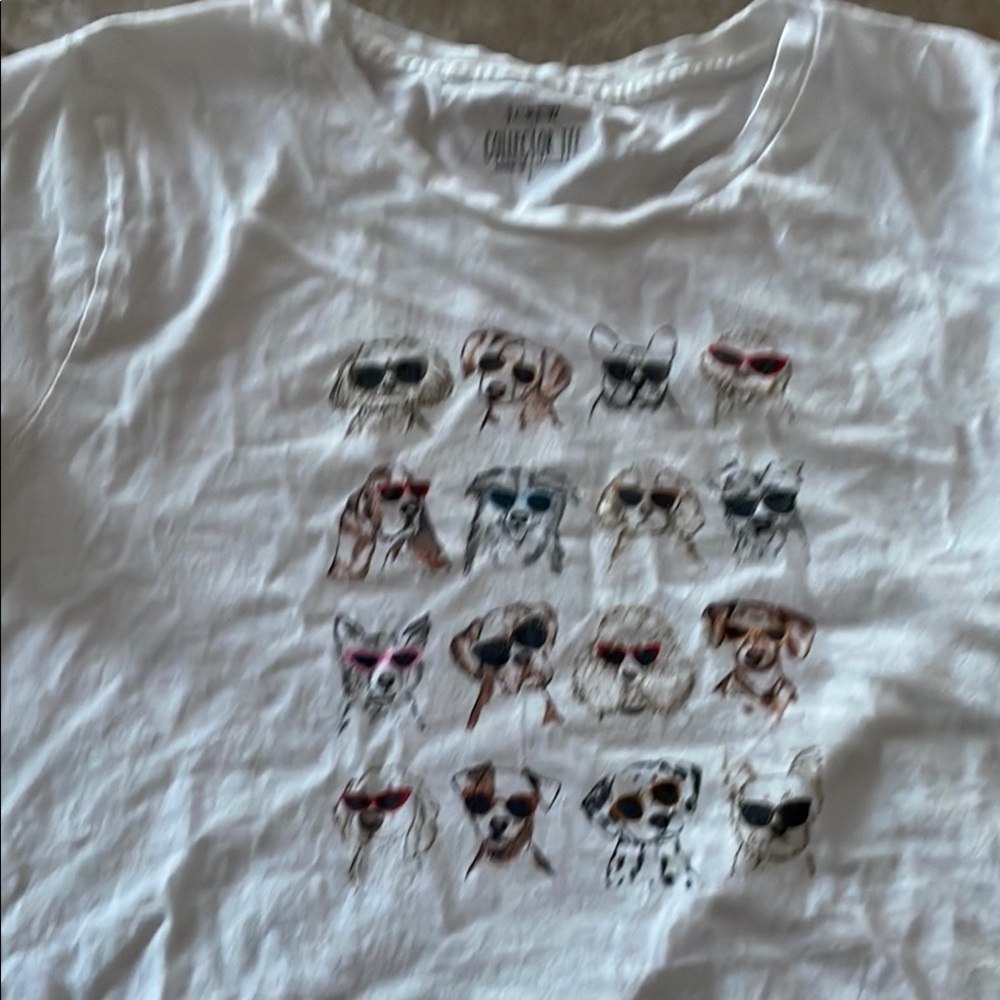 J Crew Collection White Short Sleeve Tee with Dog Print limited edition